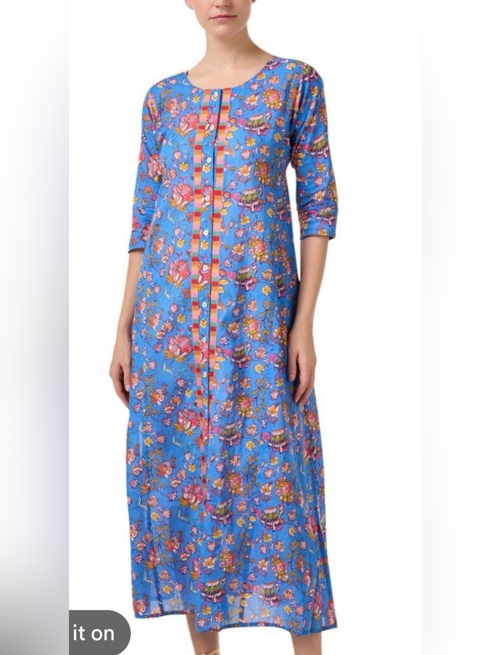 NWT Women's Blue Embroidered Blair Long Kurta Ro’s Garden XS
